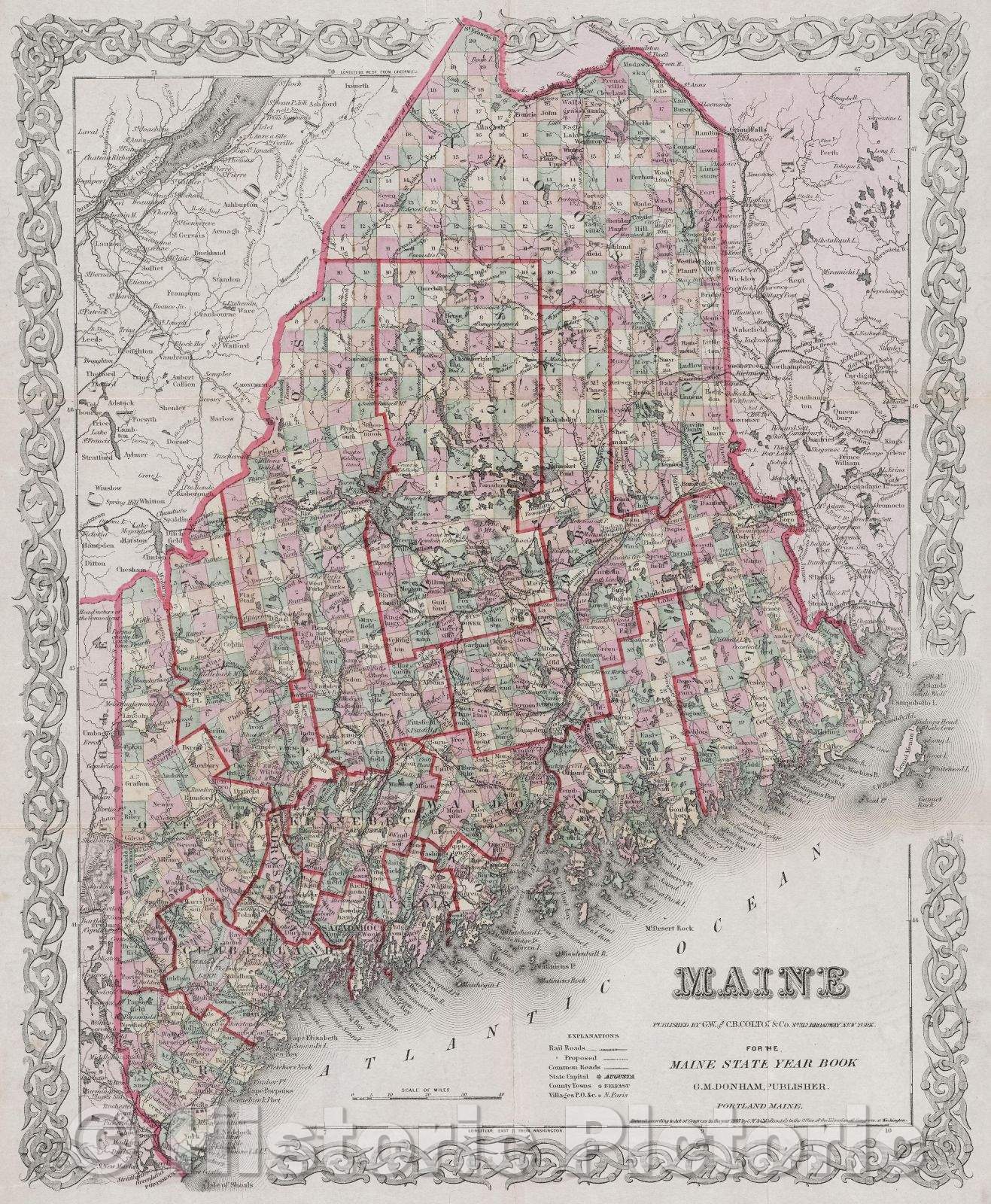 Historic Map : Maine, 1887 , Vintage Wall Art