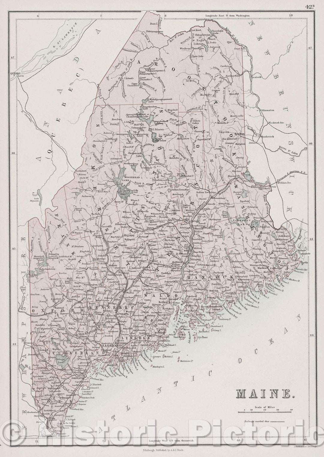 Historic Map : Maine, 1882 , Vintage Wall Art