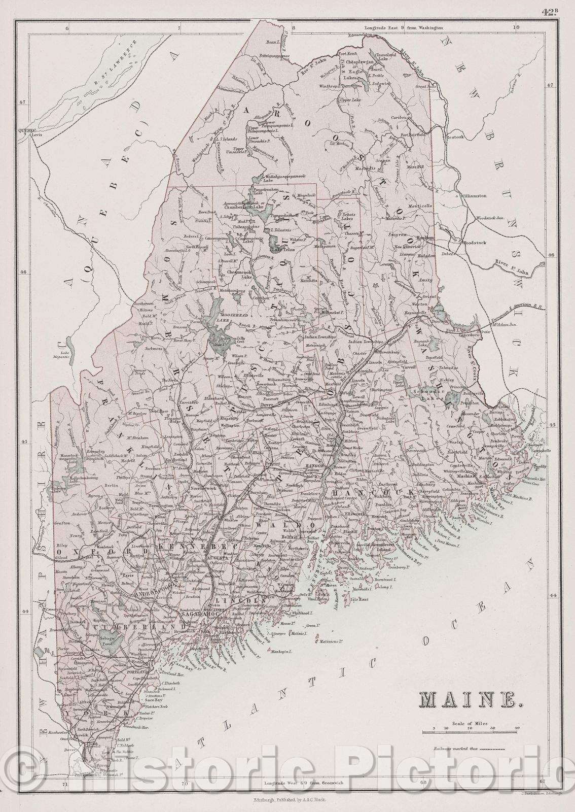 Historic Map : Maine, 1882 , Vintage Wall Art