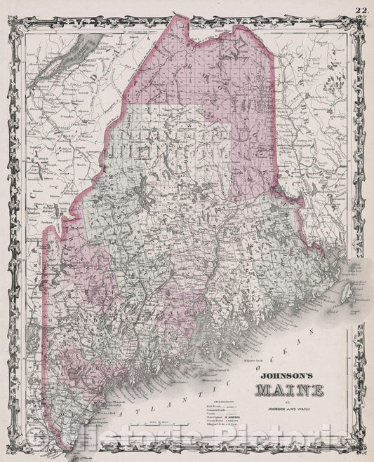 Historic Map : Johnson's Maine, 1863 , Vintage Wall Art