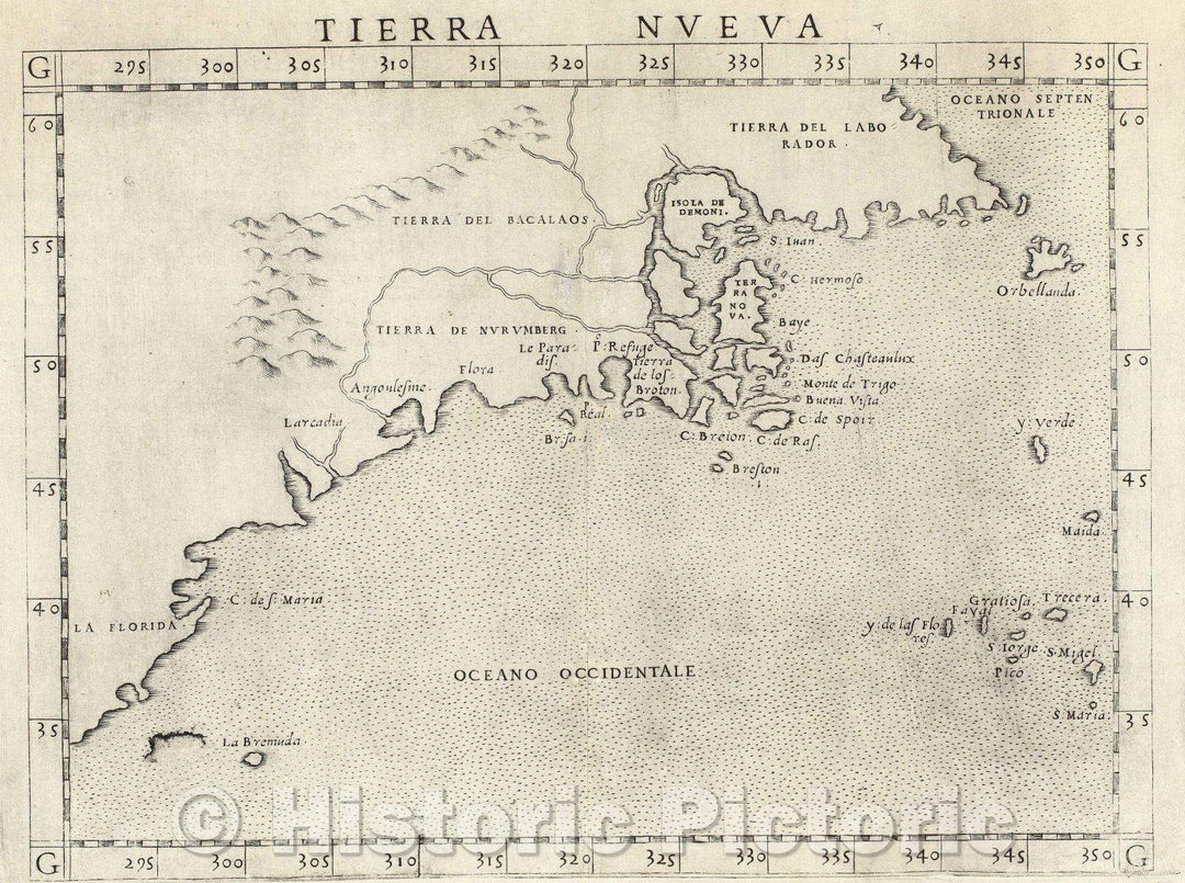 Historic Map : Tierra Nueva, 1562 , Vintage Wall Art