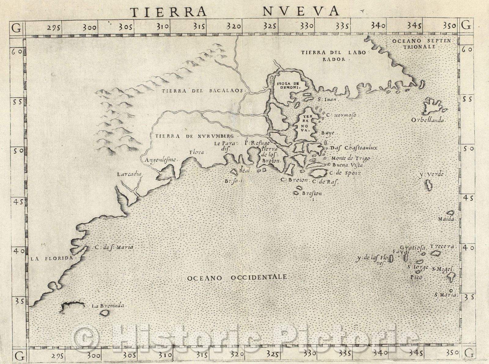 Historic Map : Tierra Nueva, 1562 , Vintage Wall Art