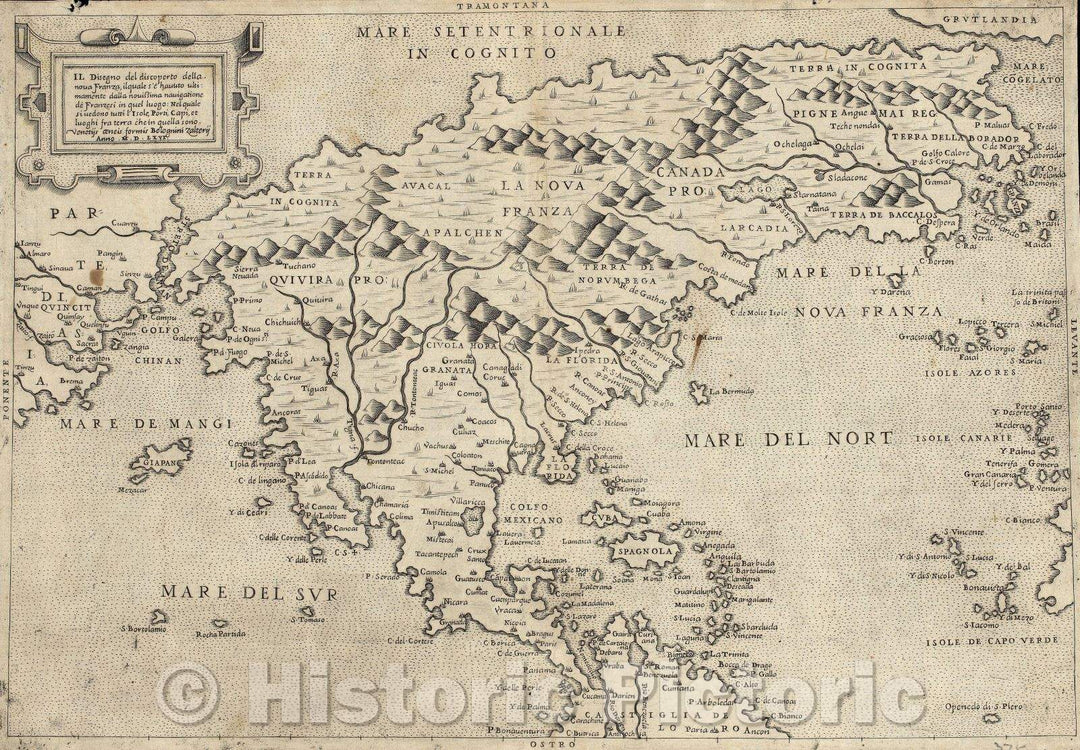 Historic Map : Il Disegno del discoperto della nova Franza ..., 1566 , Vintage Wall Art