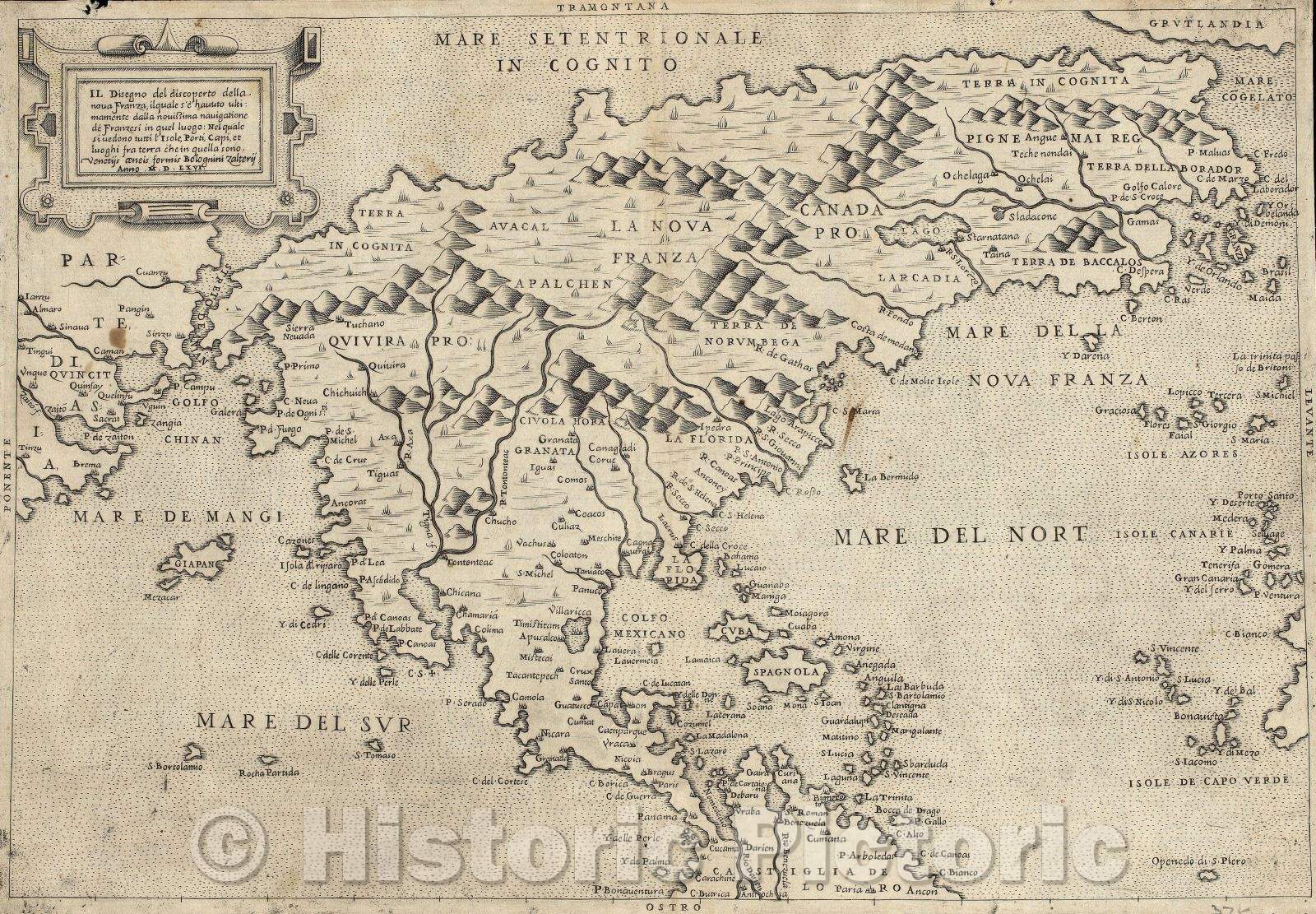 Historic Map : Il Disegno del discoperto della nova Franza ..., 1566 , Vintage Wall Art