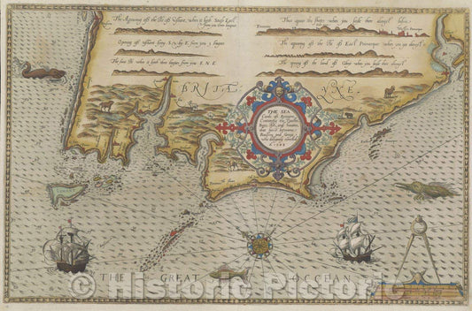 Historic Map : The sea carde of Britayne conteining the coastes, bays, iles, and havens that lye between Rouscou and Groye verie dilligently corrected., 1588 , Vintage Wall Art