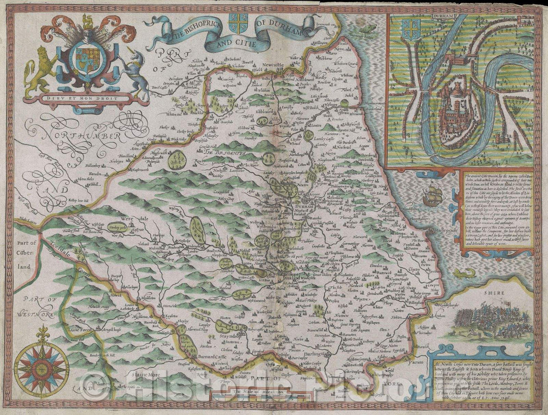 Historic Map : The Bishoprick and Citie of Durham, 1611 , Vintage Wall Art