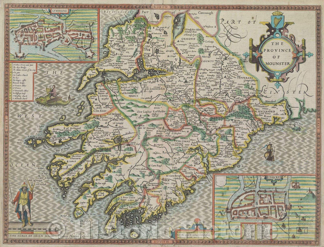 Historic Map : The Province of Mounster, c. 1611 , Vintage Wall Art
