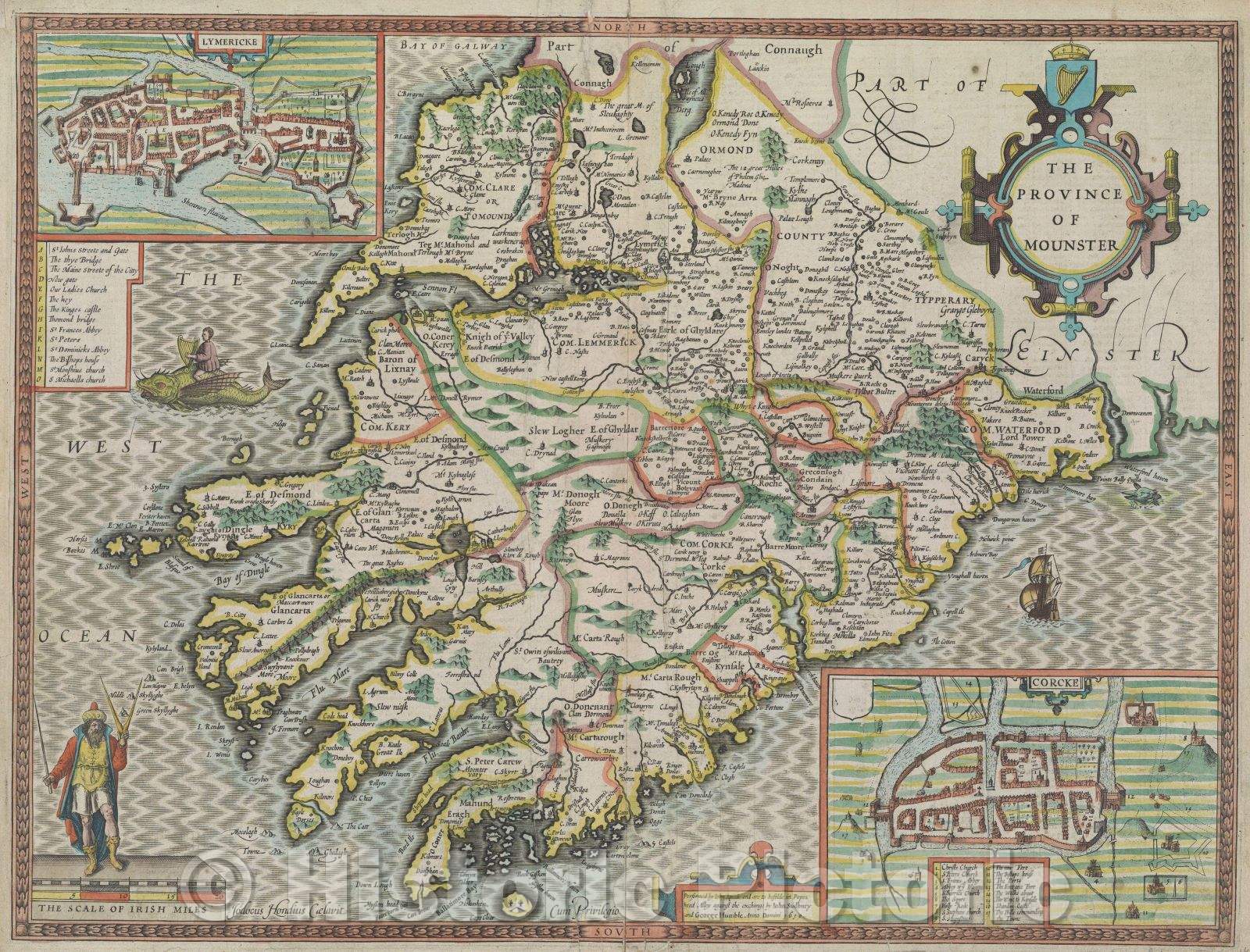 Historic Map : The Province of Mounster, c. 1611 , Vintage Wall Art