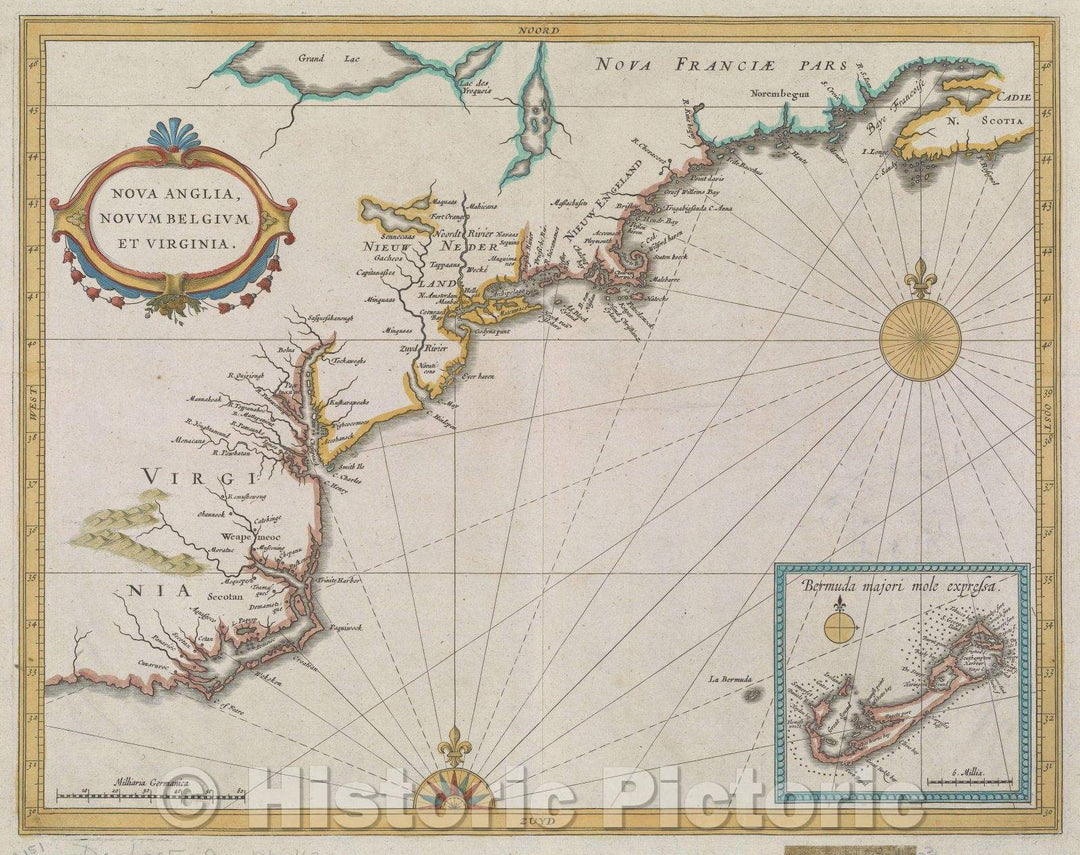 Historic Map : Nova Anglia, Novum Belgium et Virginia., 1630 , Vintage Wall Art