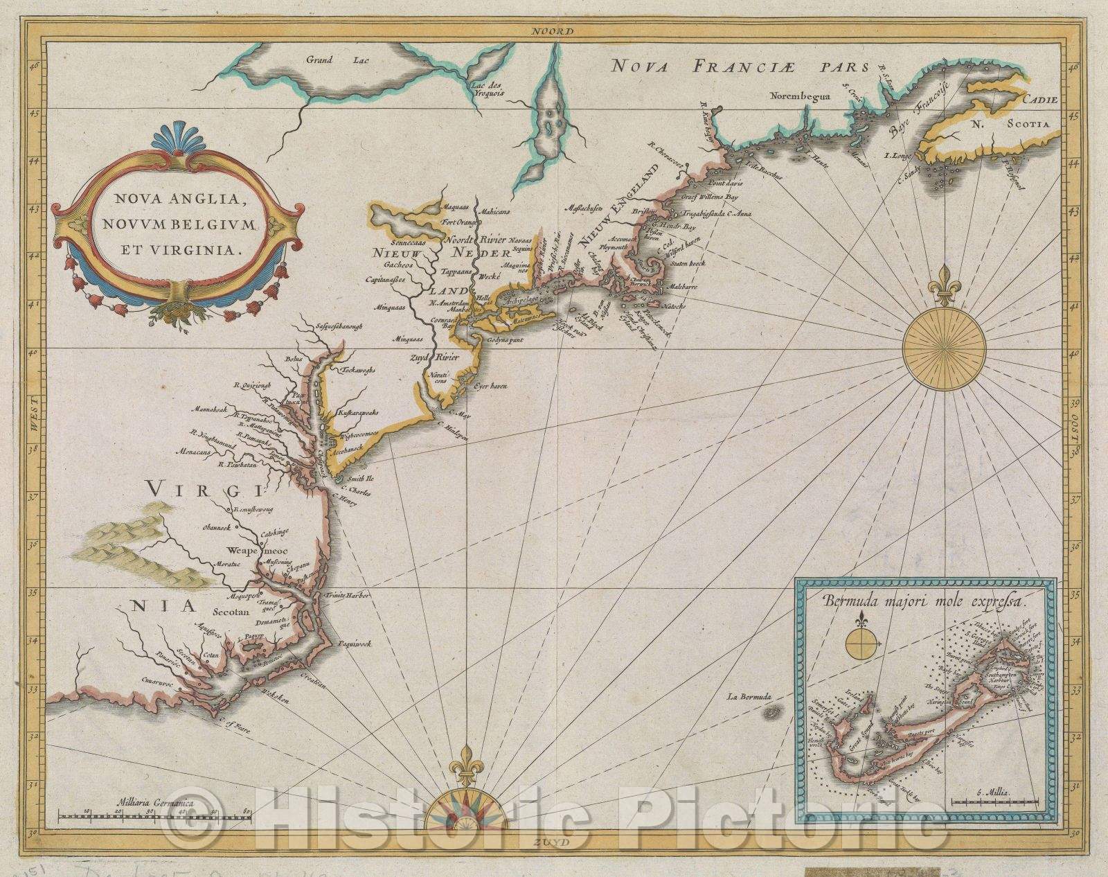 Historic Map : Nova Anglia, Novum Belgium et Virginia., 1630 , Vintage Wall Art