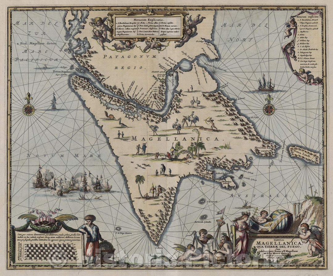 Historic Map : Tabula Magellanica qua Tierrae del Fuego, Cum celeberrimis fretis a F. Magellano et I. Le Maire, 1671 , Vintage Wall Art