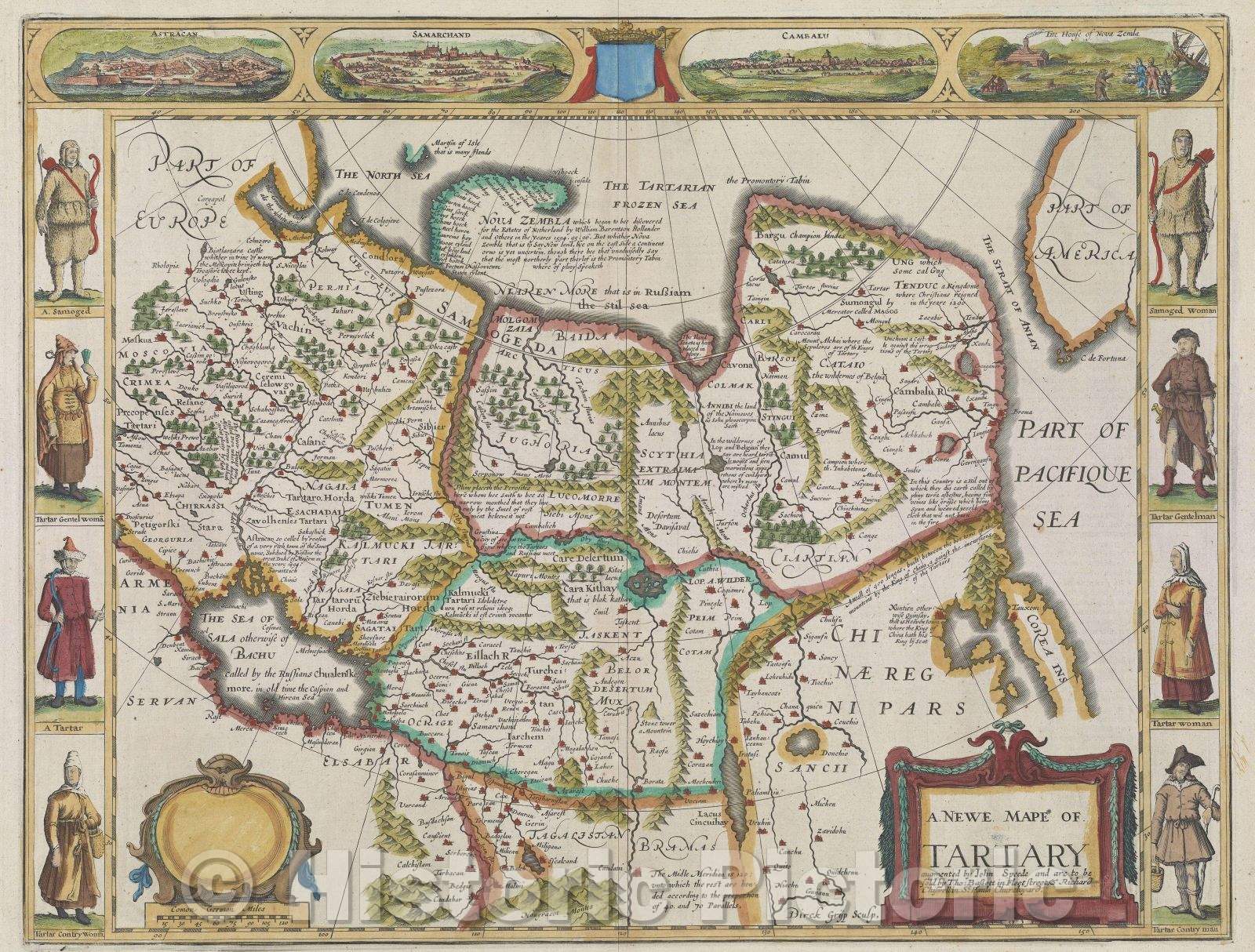 Historic Map : A Newe Mape of Tartary, 1676 , Vintage Wall Art