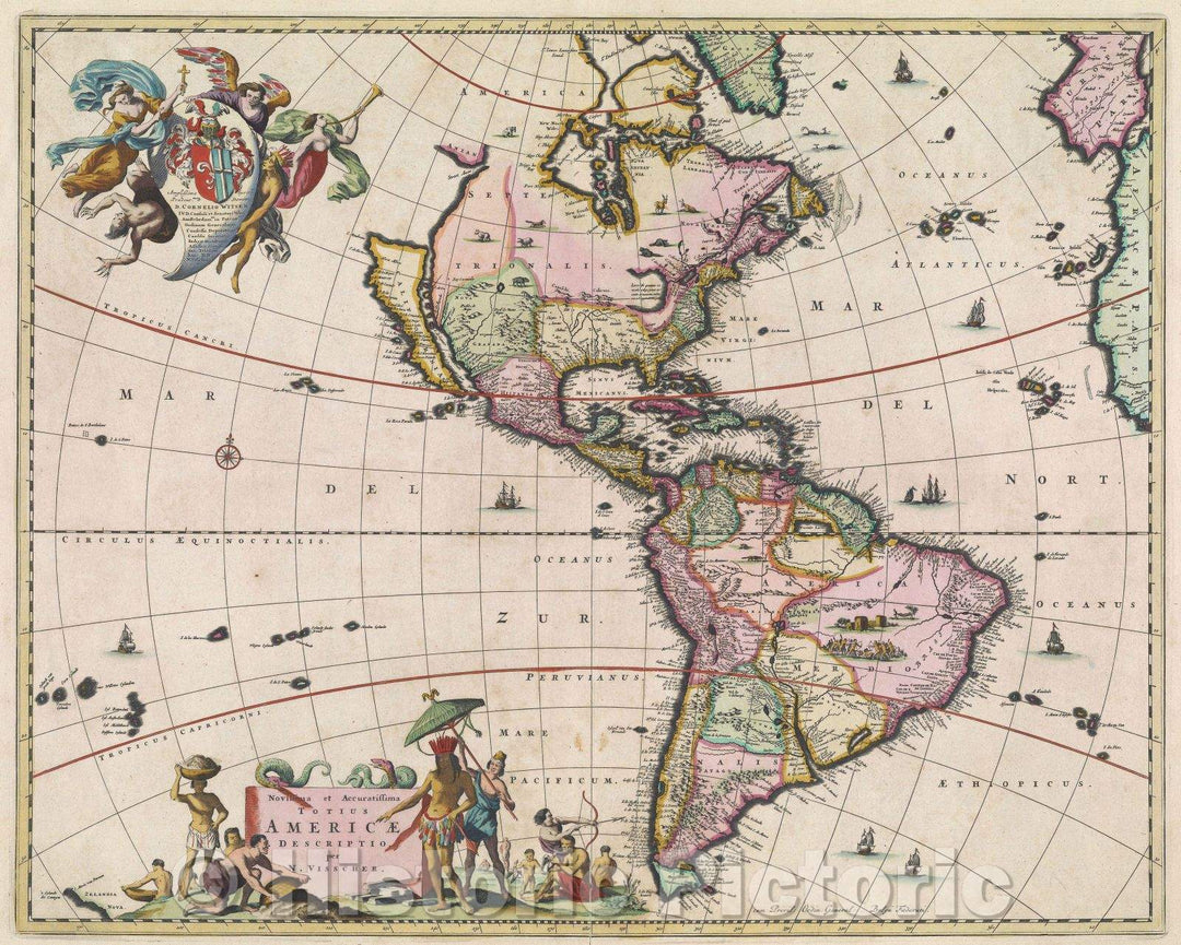 Historic Map : Novissima et Accuratissima Totius Americae, c. 1677 , Vintage Wall Art