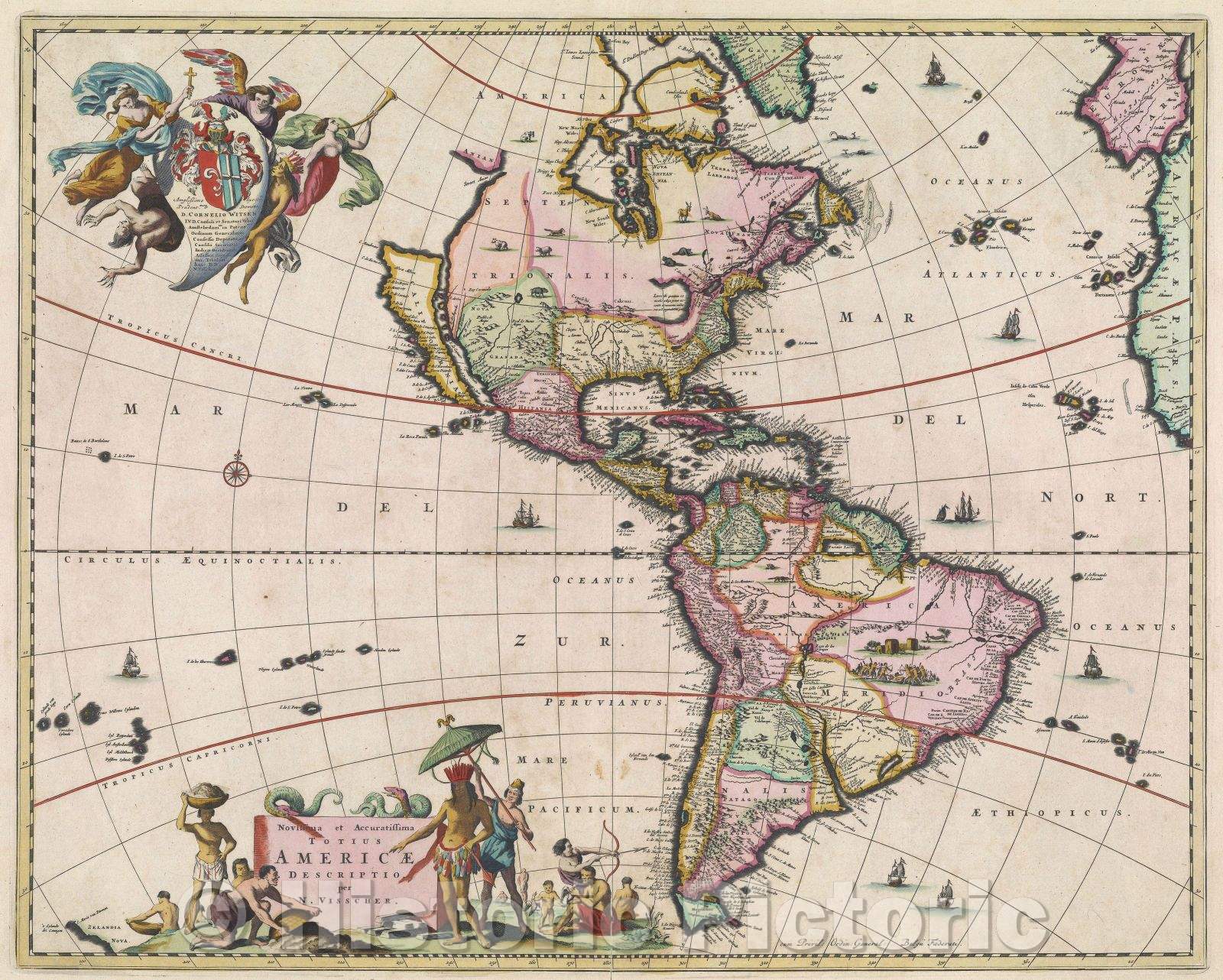 Historic Map : Novissima et Accuratissima Totius Americae, c. 1677 , Vintage Wall Art