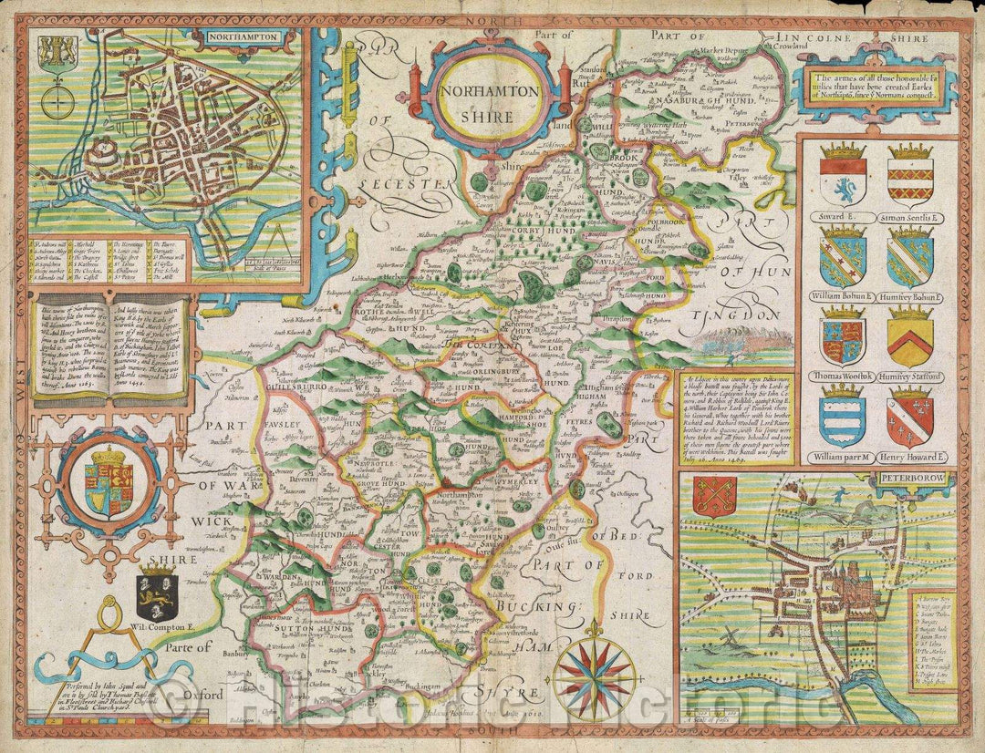Historic Map : Northamtonshire, 1678 , Vintage Wall Art