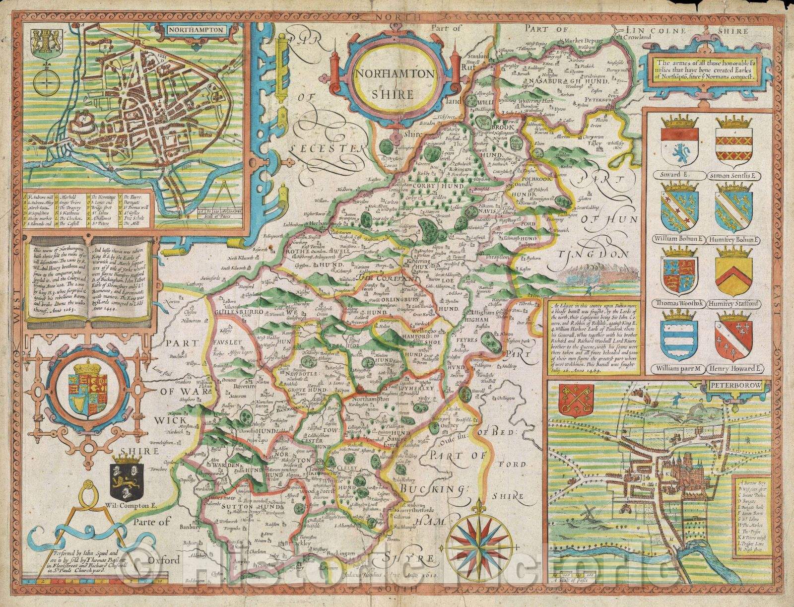 Historic Map : Northamtonshire, 1678 , Vintage Wall Art