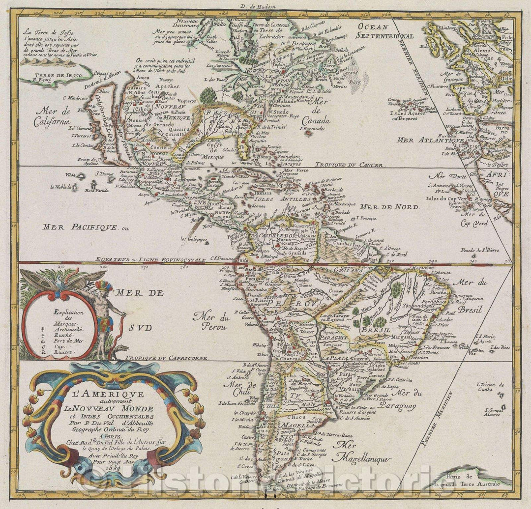 Historic Map : L'Ameriqve autrement le Novveav Monde et Indes Occidentales, 1684 , Vintage Wall Art