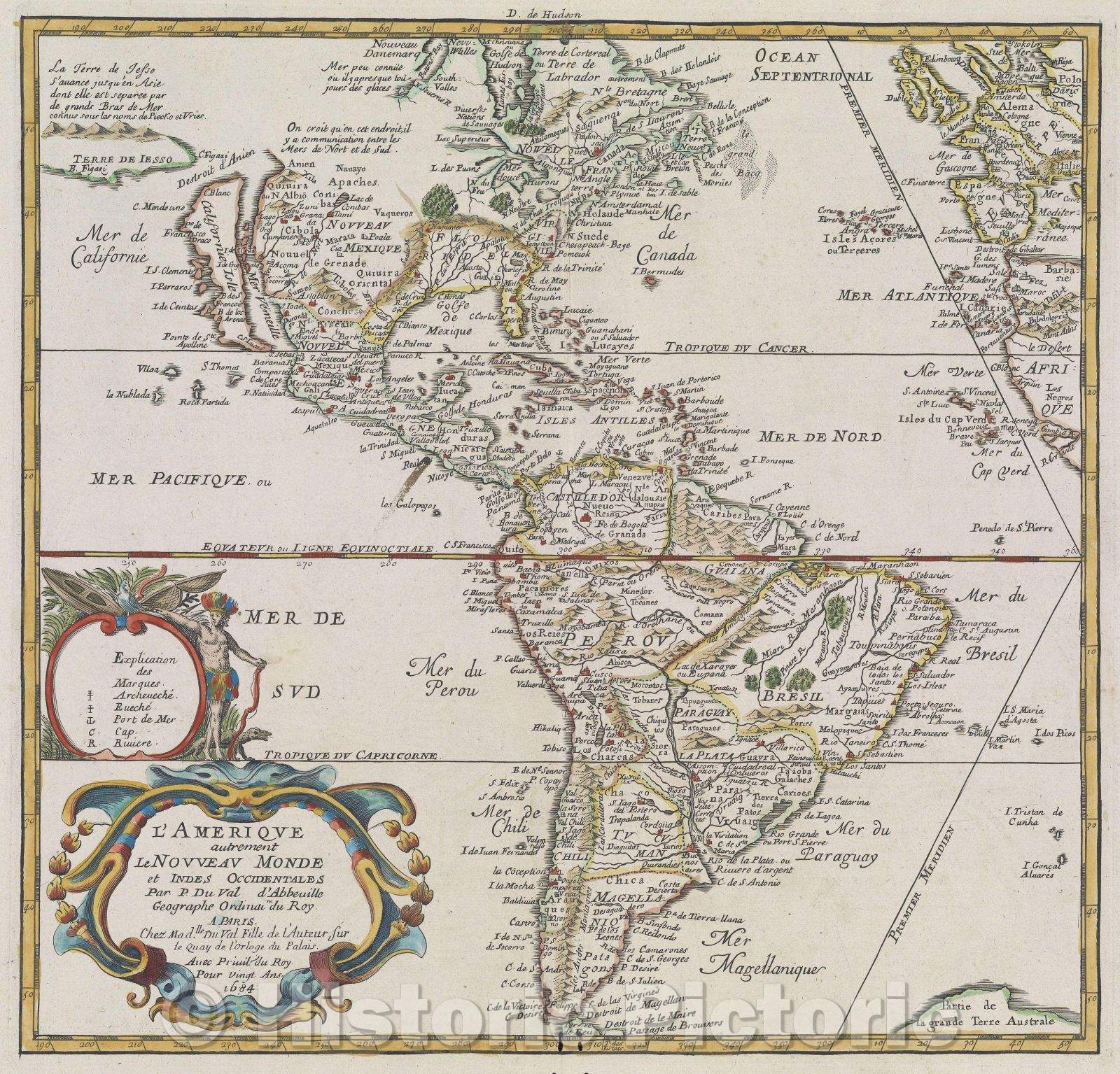 Historic Map : L'Ameriqve autrement le Novveav Monde et Indes Occidentales, 1684 , Vintage Wall Art