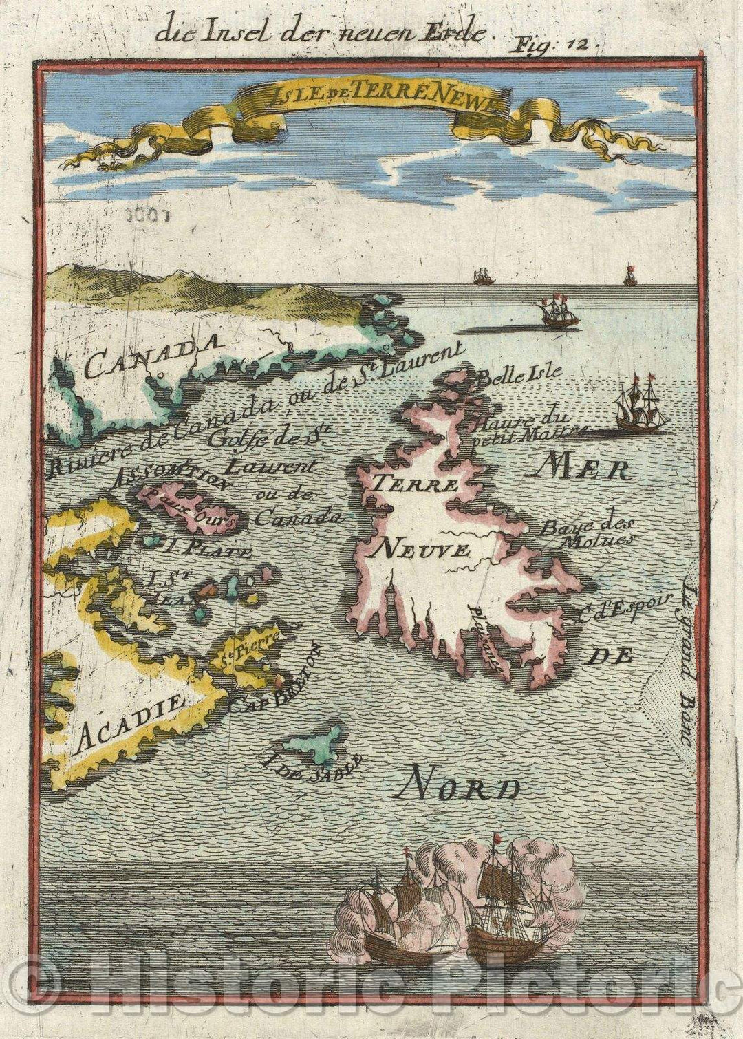 Historic Map : Isle de Terre Newe, c. 1684 , Vintage Wall Art