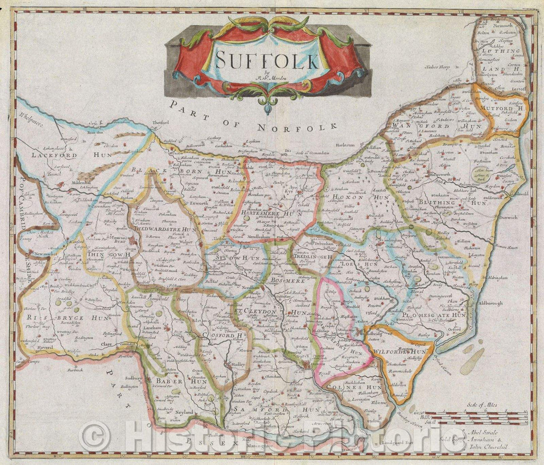 Historic Map : Suffolk by Robt. Morden, 1695 , Vintage Wall Art