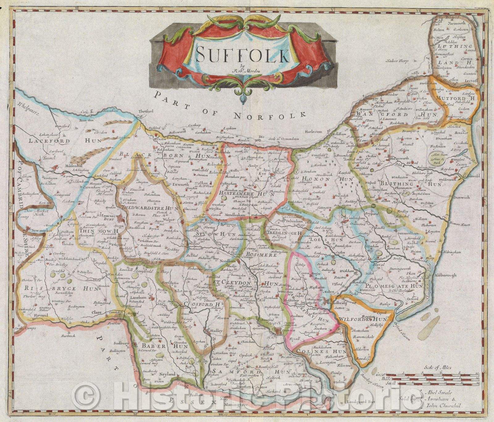 Historic Map : Suffolk by Robt. Morden, 1695 , Vintage Wall Art