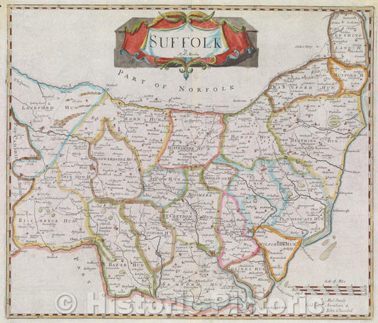Historic Map : Suffolk by Robt. Morden, 1695 , Vintage Wall Art
