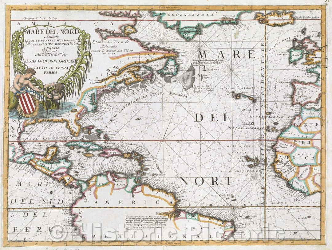 Historic Map : Mare del Nord auttore il P.M. Coronelli M.C. cosmografo della serenissima Republica di Venetia, 1697 , Vintage Wall Art