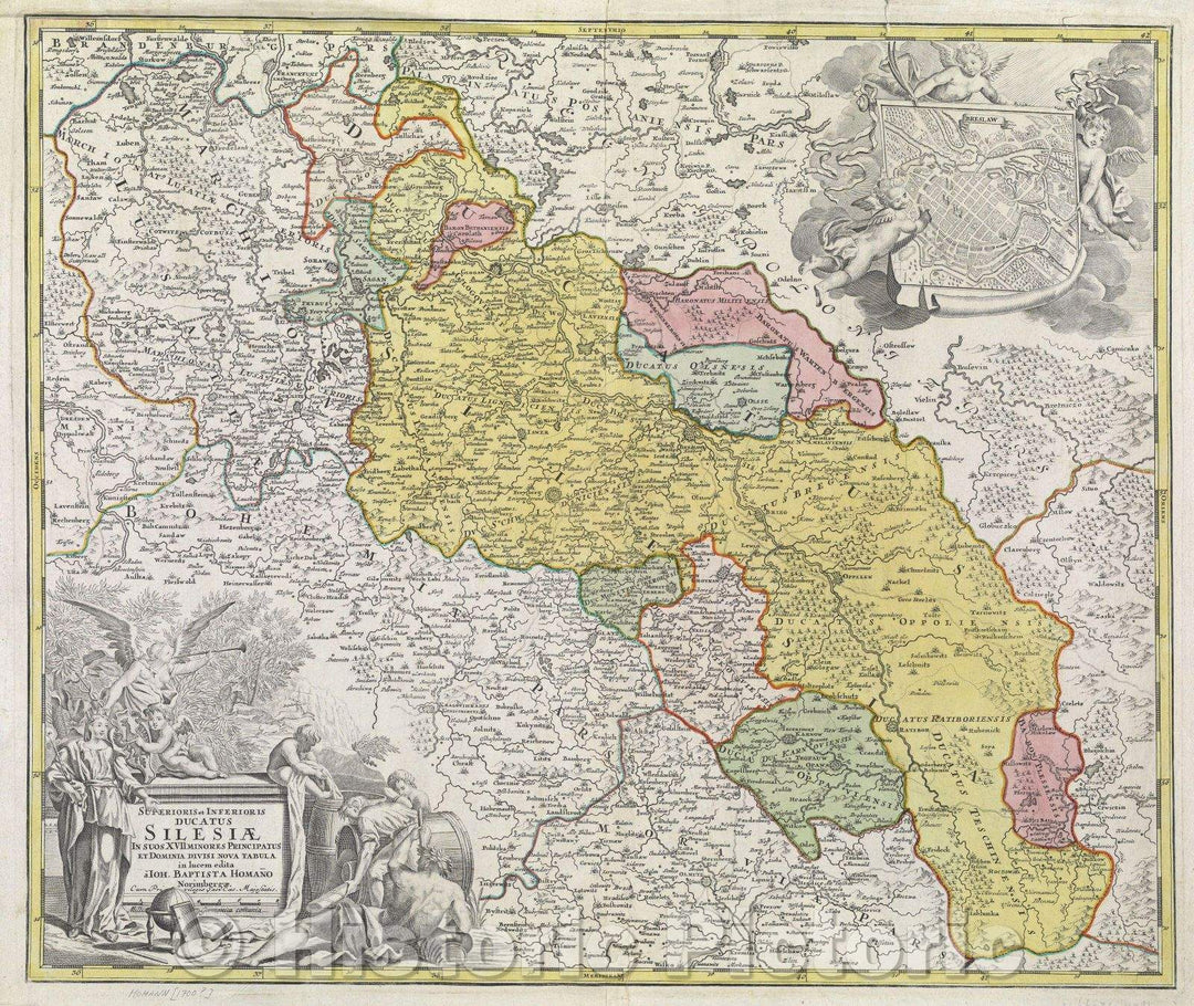 Historic Map : Superioris et Inferioris Ducatus Silesiae in suos XVII Minores Principatus et Dominia Divisi Nova tTabula in lucem edita a? Ioh. Baptista Homano, c. 1700 , Vintage Wall Art