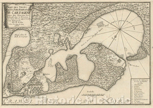 Historic Map : Plan des Villes, Forts, Port, Rade et Environs de Cartagene, 1705 , Vintage Wall Art