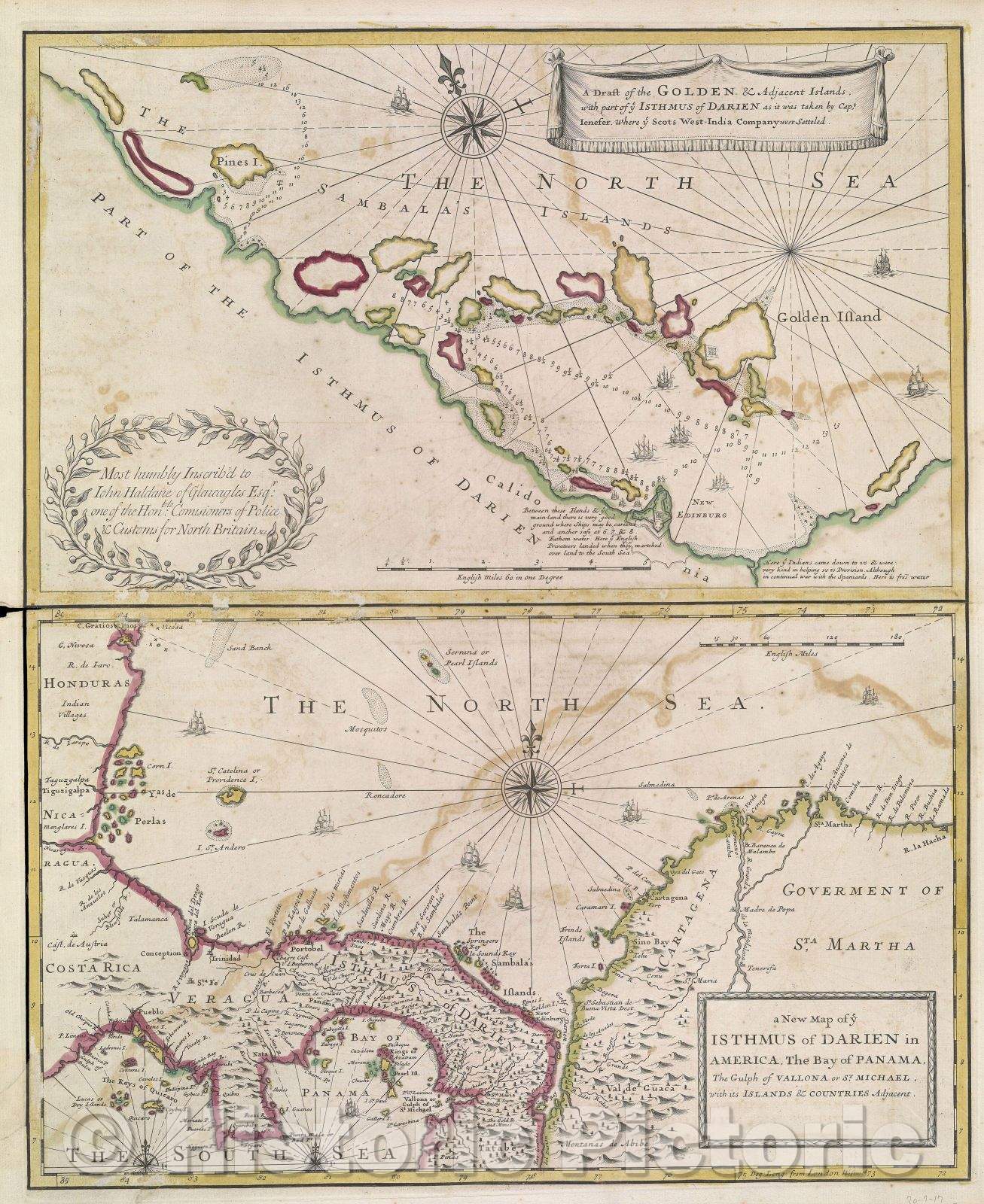 Historic Map : A new map of ye Isthmus of Darien in America, the Bay of Panama, the Gulph of Vallona or St. Michael with its islands and countries adjacent, 1721 , Vintage Wall Art