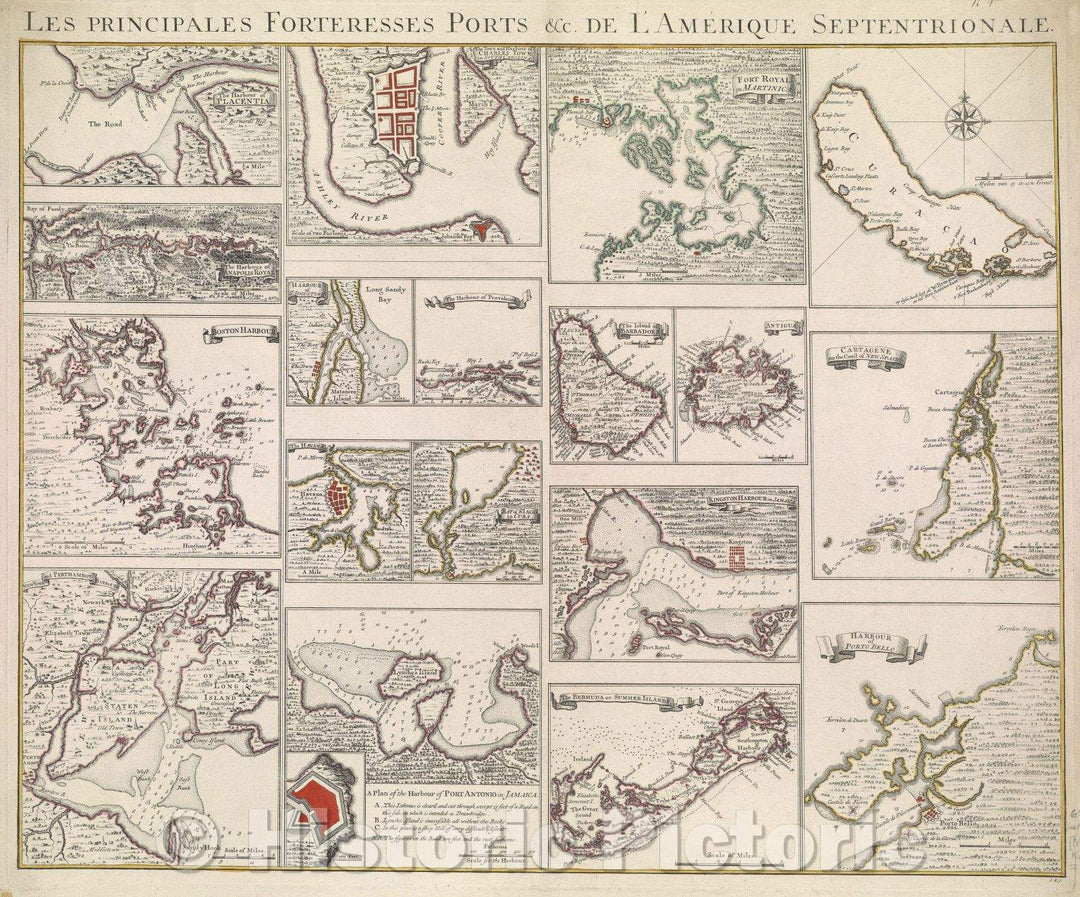Historic Map : Les Principales Forteresses Ports andc. de l'Amerique Septentrionale, 1740 , Vintage Wall Art