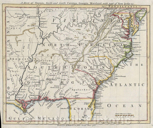 Historic Map : A Map of Virginia, North and South Carolina, Georgia, Maryland with part of New Jersey andc., 1755 , Vintage Wall Art