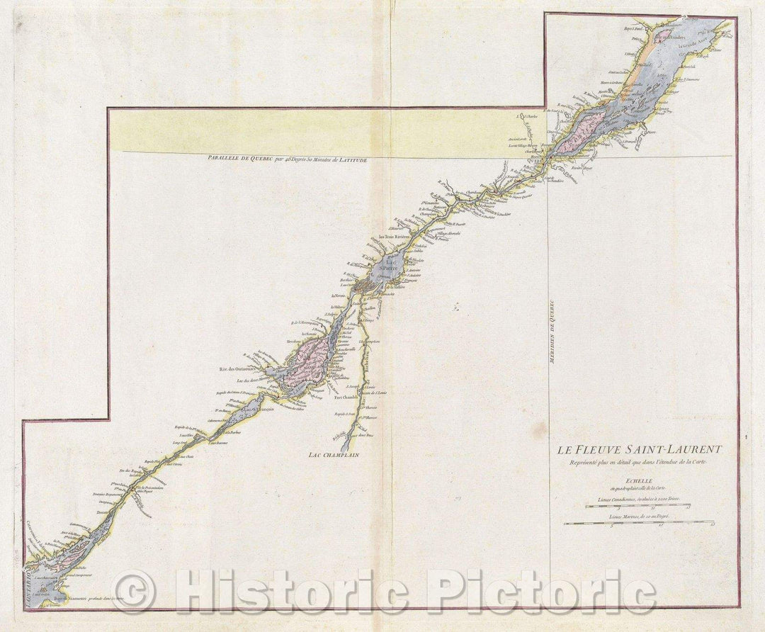 Historic Map : Le fleuve Saint-Laurent  Represente plus en detail dans l'atendue de la Carte, 1763 , Vintage Wall Art