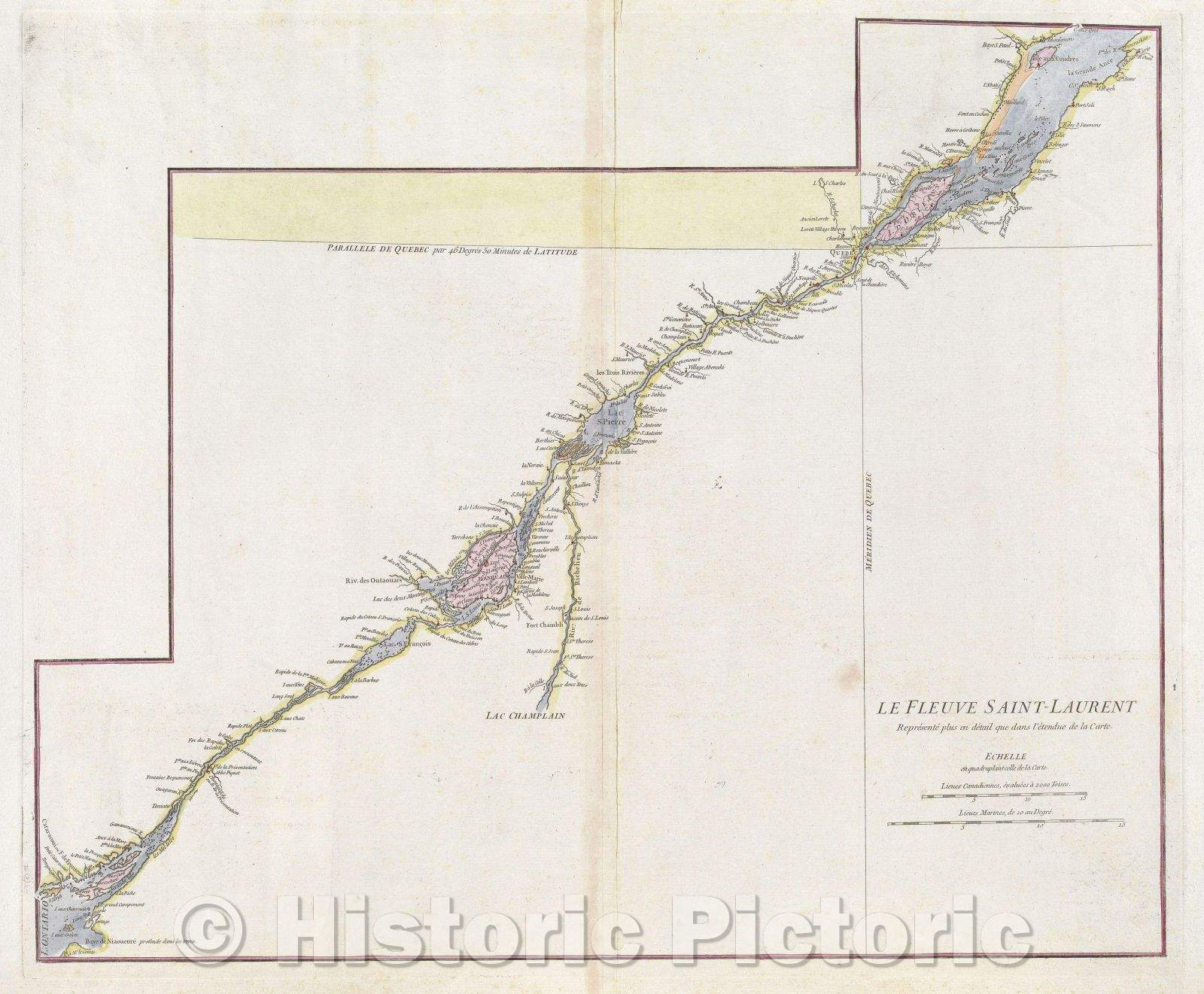 Historic Map : Le fleuve Saint-Laurent  Represente plus en detail dans l'atendue de la Carte, 1763 , Vintage Wall Art