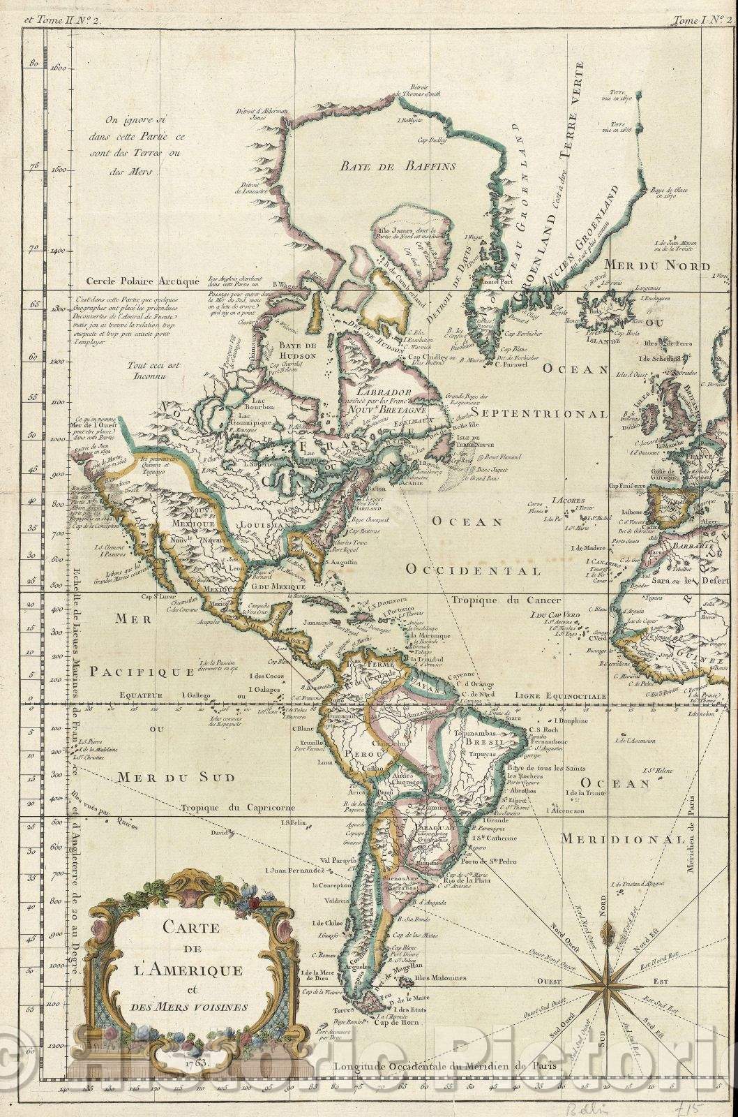 Historic Map : Carte de l'Amerique et des Mers Voisines, 1763 , Vintage Wall Art