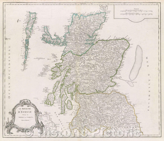 Historic Map : Le Royaume d'Ecosse  divise en Shires ou Comtes Par le Sr. Robert, 1768 , Vintage Wall Art