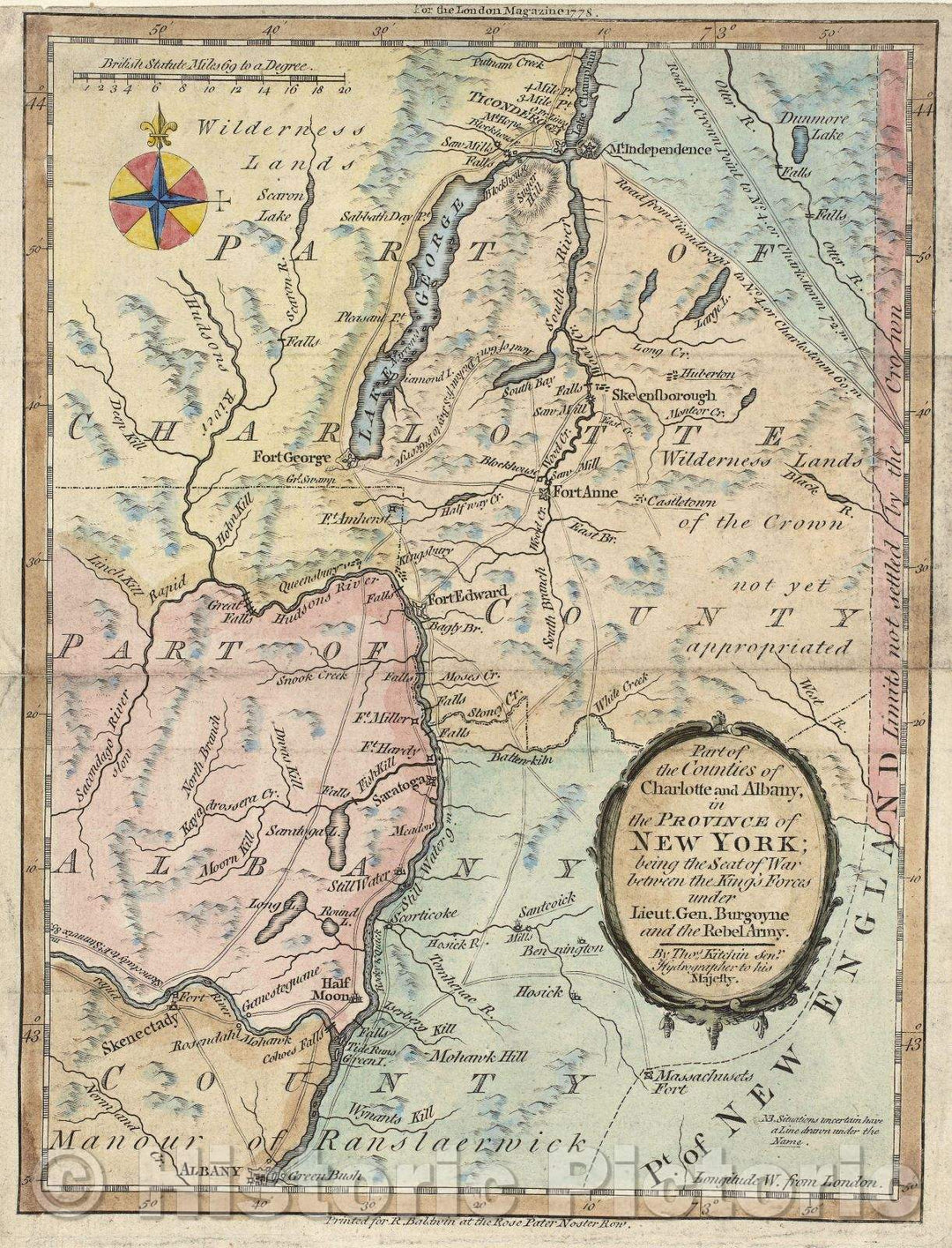 Historic Map : Part of the Counties of Charlotte and Albany, in the Province of New York, 1778 , Vintage Wall Art