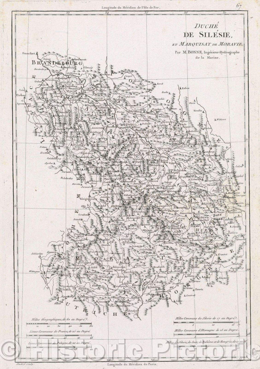 Historic Map : Duche de Silesie et Marquisat de Moravie. Par M. Bonne, Inge?nieur-Hydrographe de la Marine., c. 1782 , Vintage Wall Art