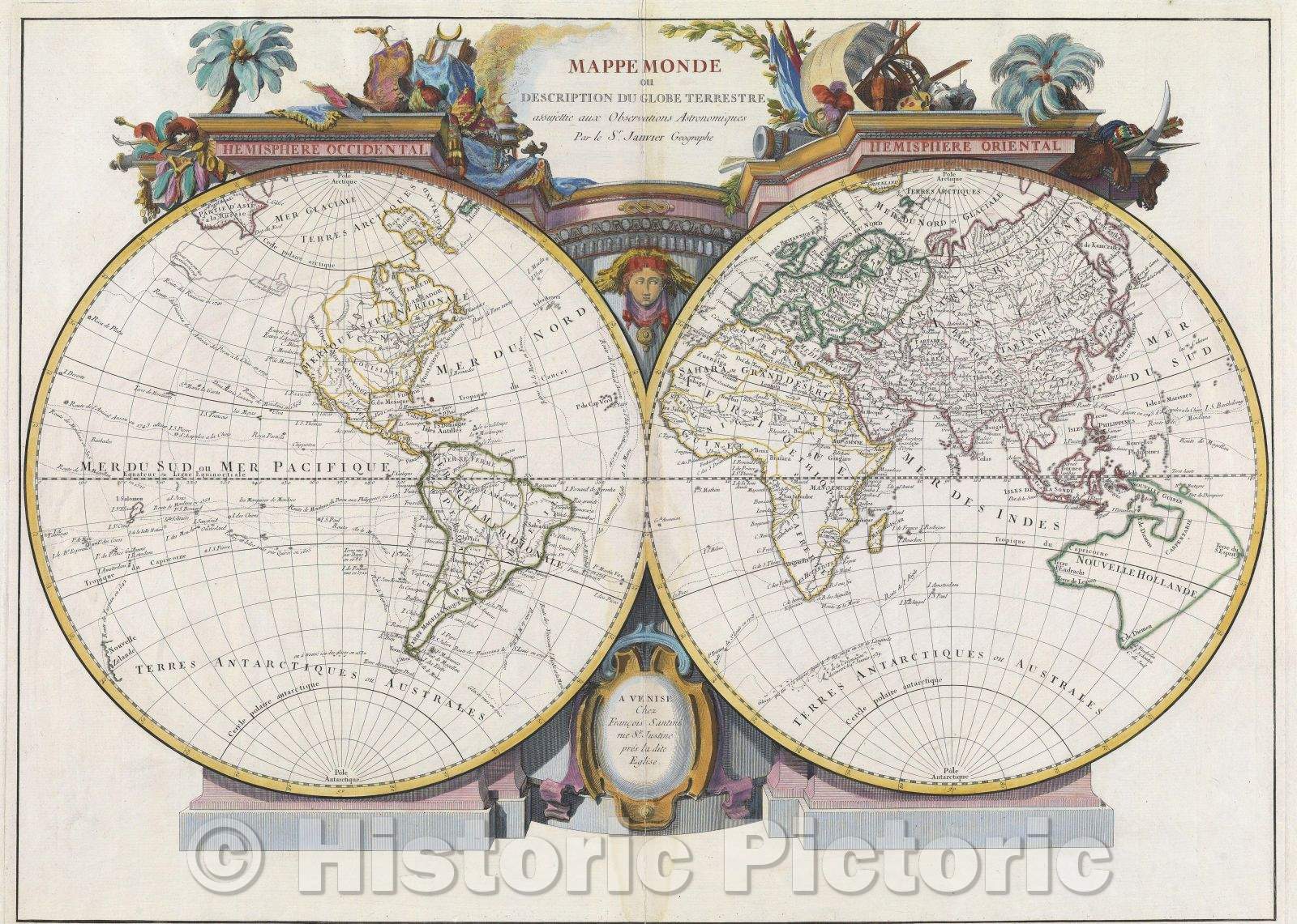 Historic Map : Mappe Monde ou Description du Globe Terrestre assujettie aux Observations Astronomiques Par le Sr. Janvier, Geographe, 1784 , Vintage Wall Art