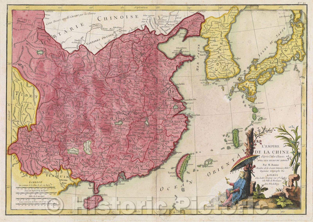 Historic Map : L'Empire de la Chine d'apre?s l'Atlas Chinois, avec les Isles du Japon par M. Bonne, 1785 , Vintage Wall Art