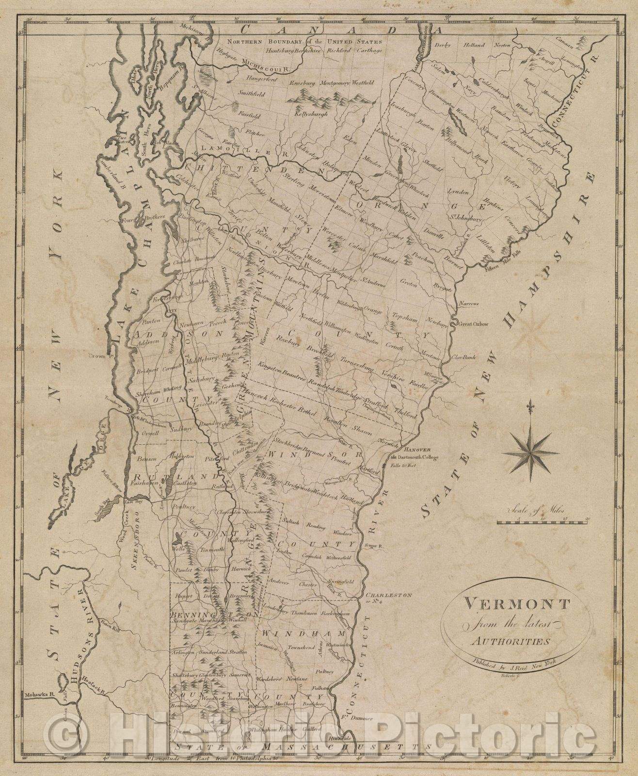 Historic Map : Vermont  from the latest Authorities, c. 1796 , Vintage Wall Art