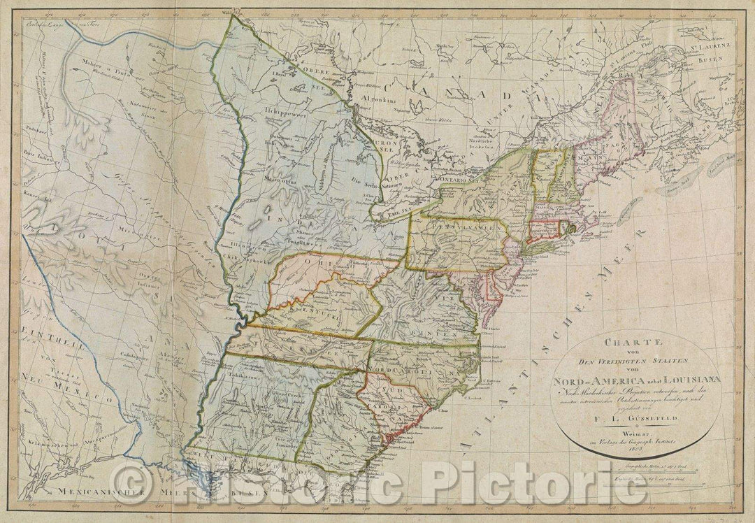 Historic Map : Charte von den Vereinigten Staaten von Nord-America nebst Louisiana  Nach Murdochischer Projection nach den neuesten astronomischen Ortsbestimmungen, 1805 , Vintage Wall Art