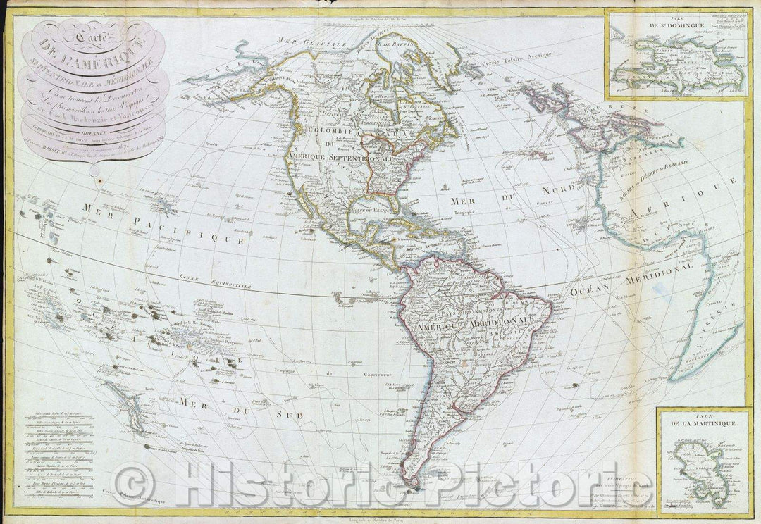 Historic Map : Carte de l'Amerique Septentrionale et Me?ridionale  Ou se trouvent les De?couvertes Les plus nouvelles et les trois Voyages de Cook, 1817 , Vintage Wall Art