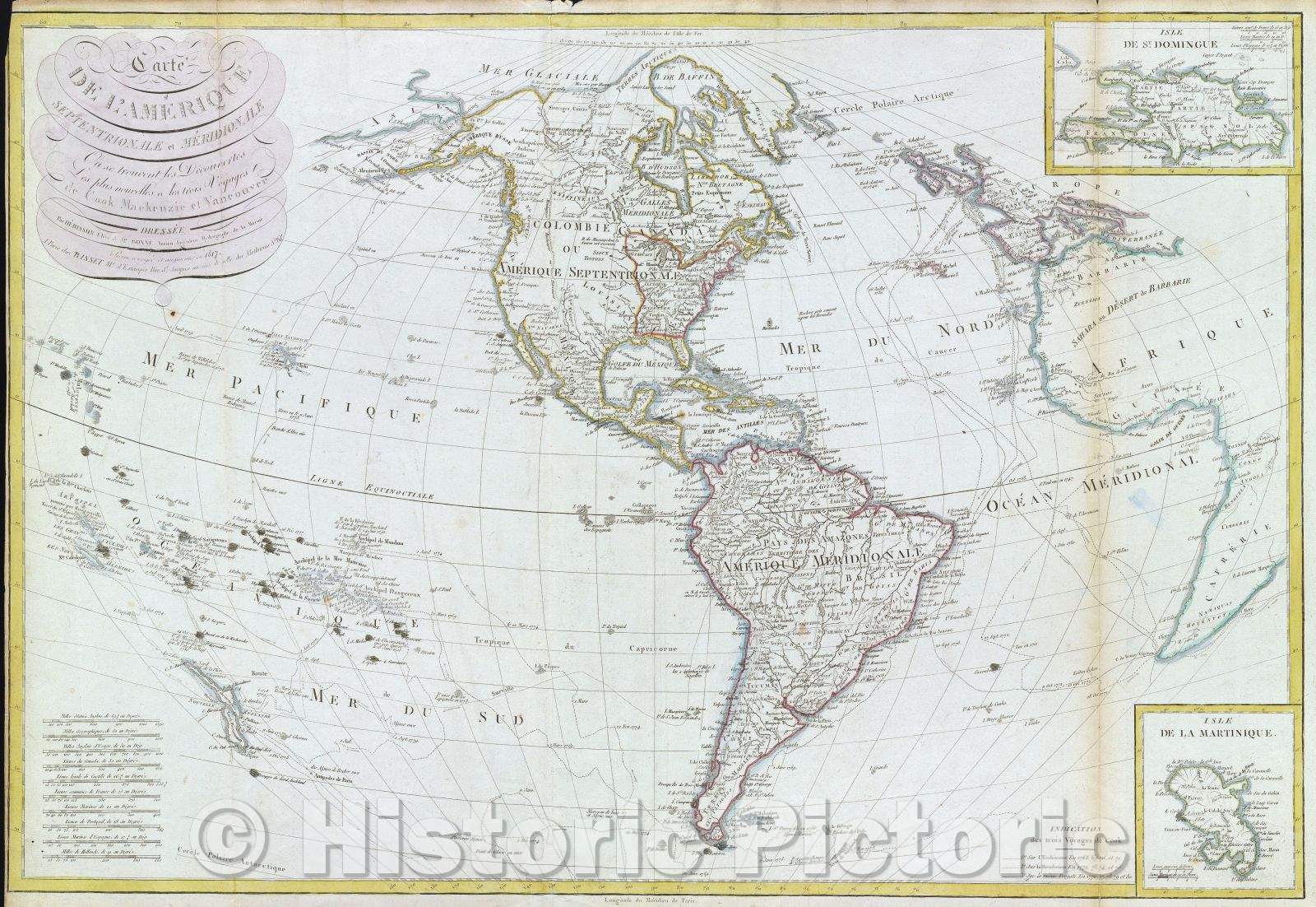 Historic Map : Carte de l'Amerique Septentrionale et Me?ridionale  Ou se trouvent les De?couvertes Les plus nouvelles et les trois Voyages de Cook, 1817 , Vintage Wall Art