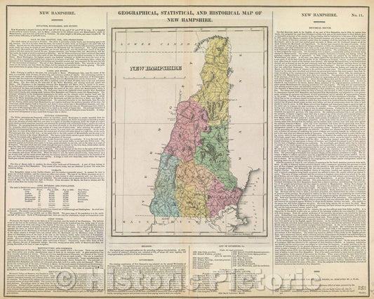 Historic Map : Geographical, Statistical, and Historical Map of New Hampshire, 1824 , Vintage Wall Art