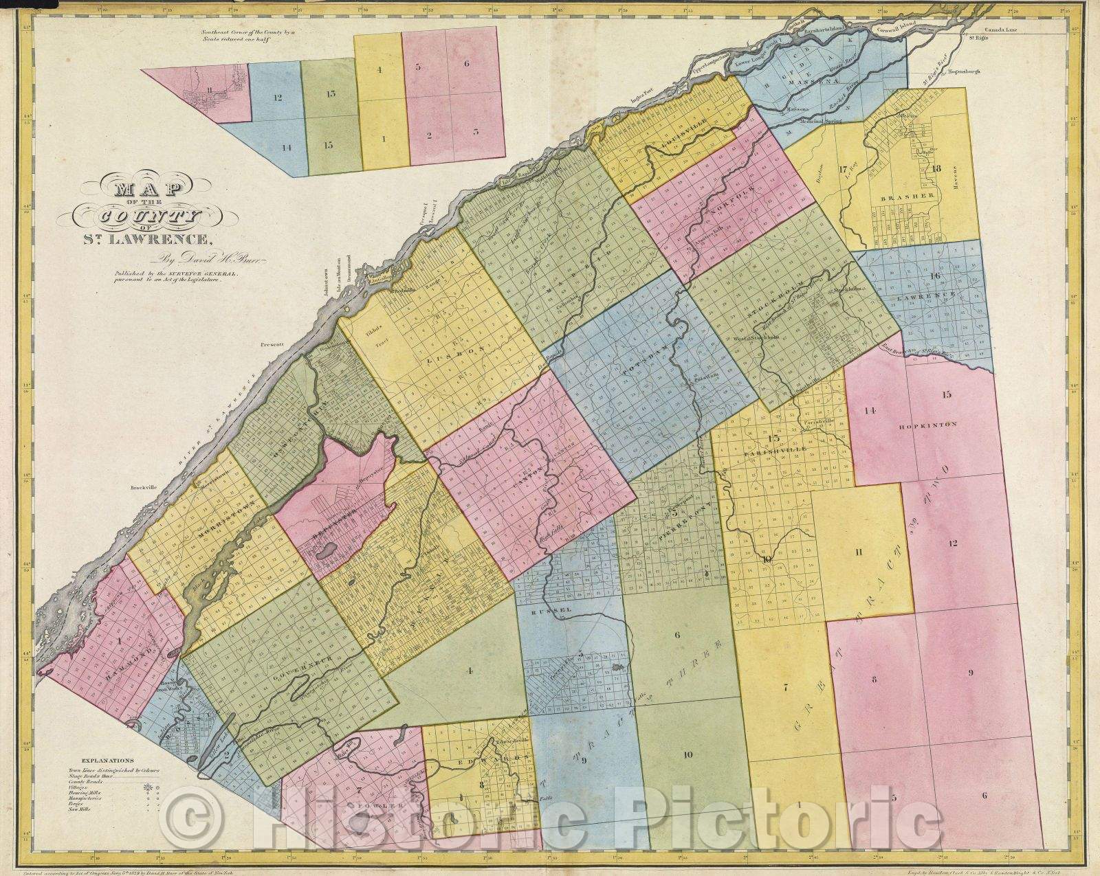 Historic Map : A Map of the County of St. Lawrence, 1829 , Vintage Wall Art
