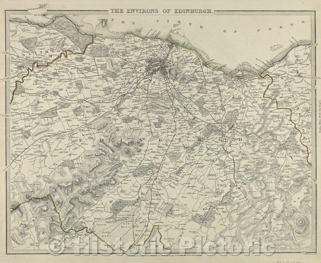 Historic Map : The Environs of Edinburgh, 1836 , Vintage Wall Art