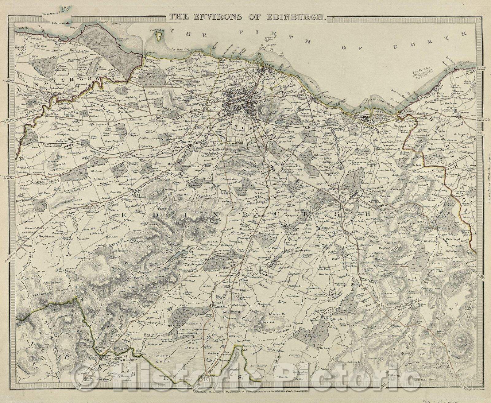 Historic Map : The Environs of Edinburgh, 1836 , Vintage Wall Art