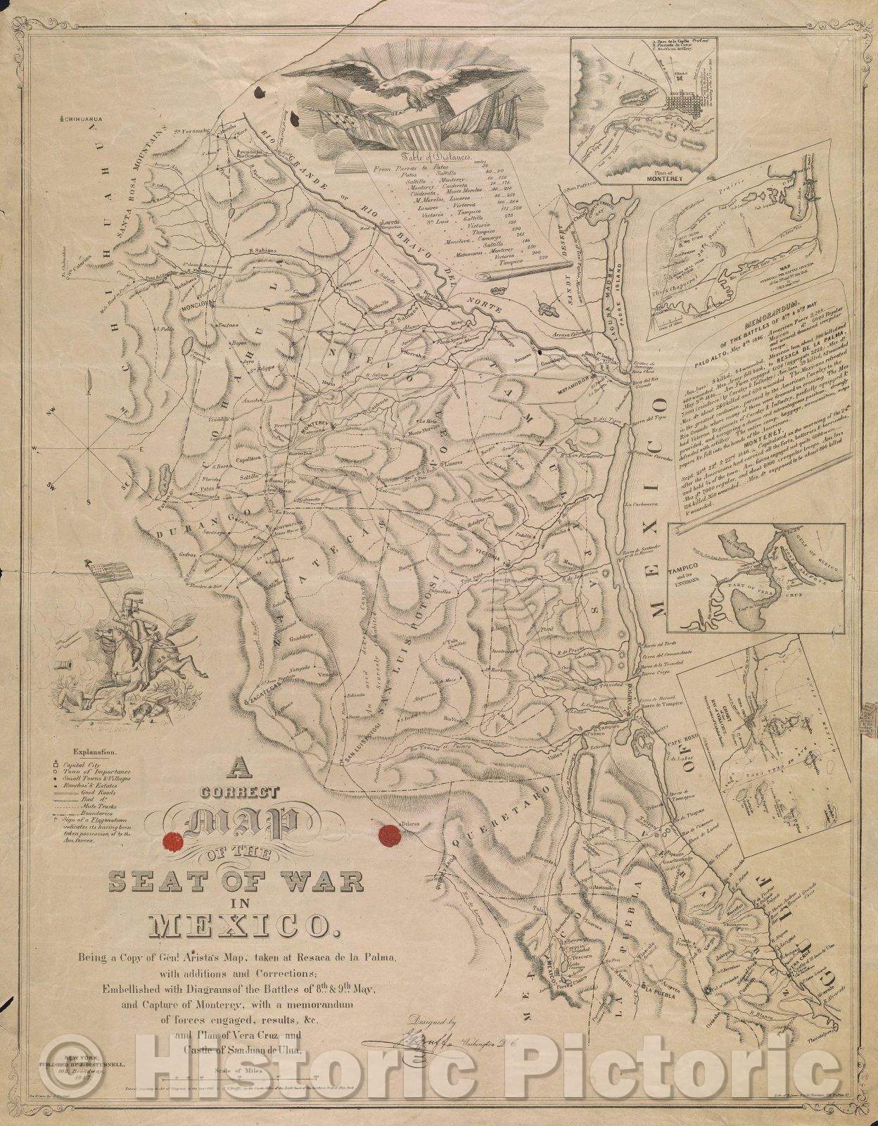 Historic Map : A correct map of the seat of war in Mexico being a copy of Genl. Arista's map, taken at Resaca de la Palma, 1847 , Vintage Wall Art