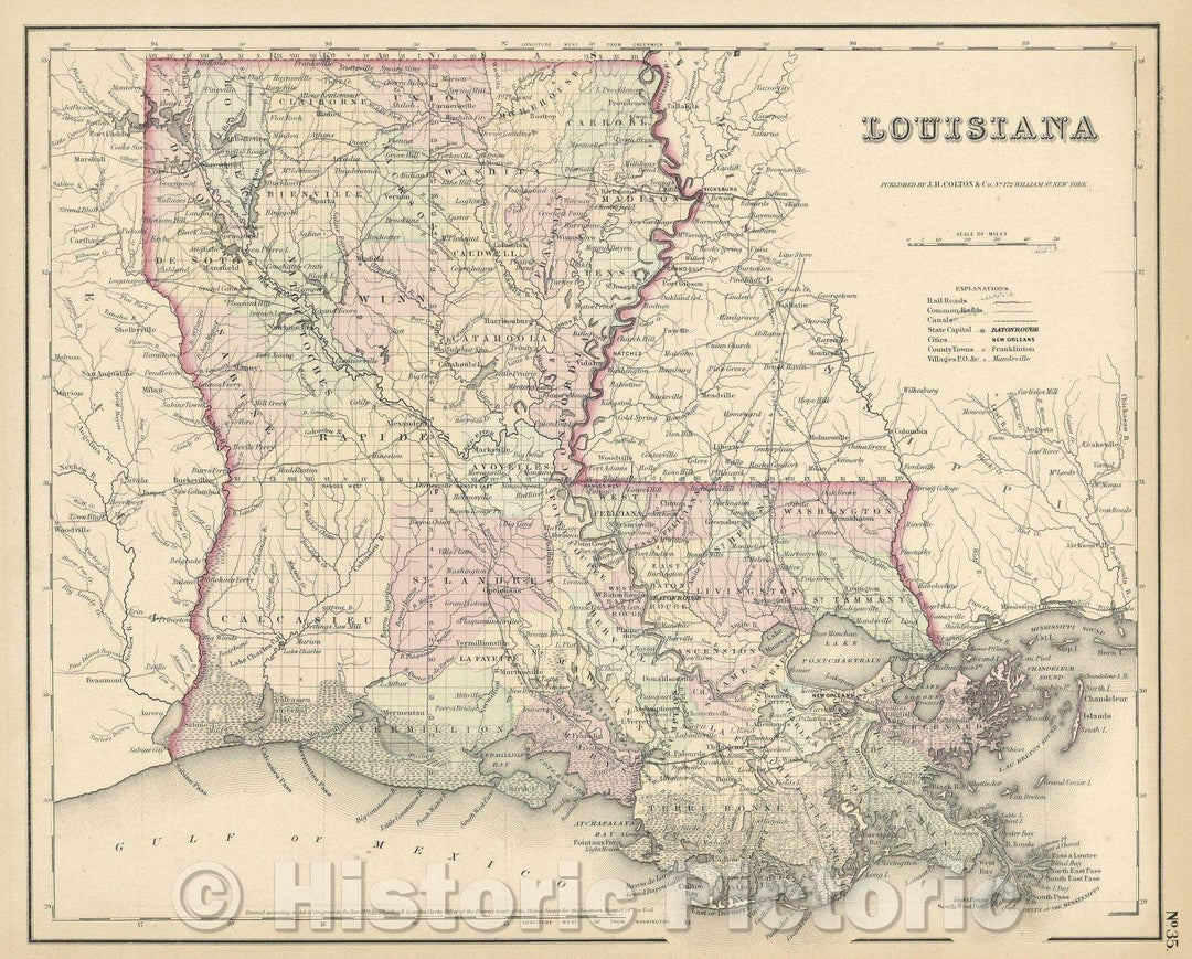 Historic Map : Louisiana, 1855 , Vintage Wall Art